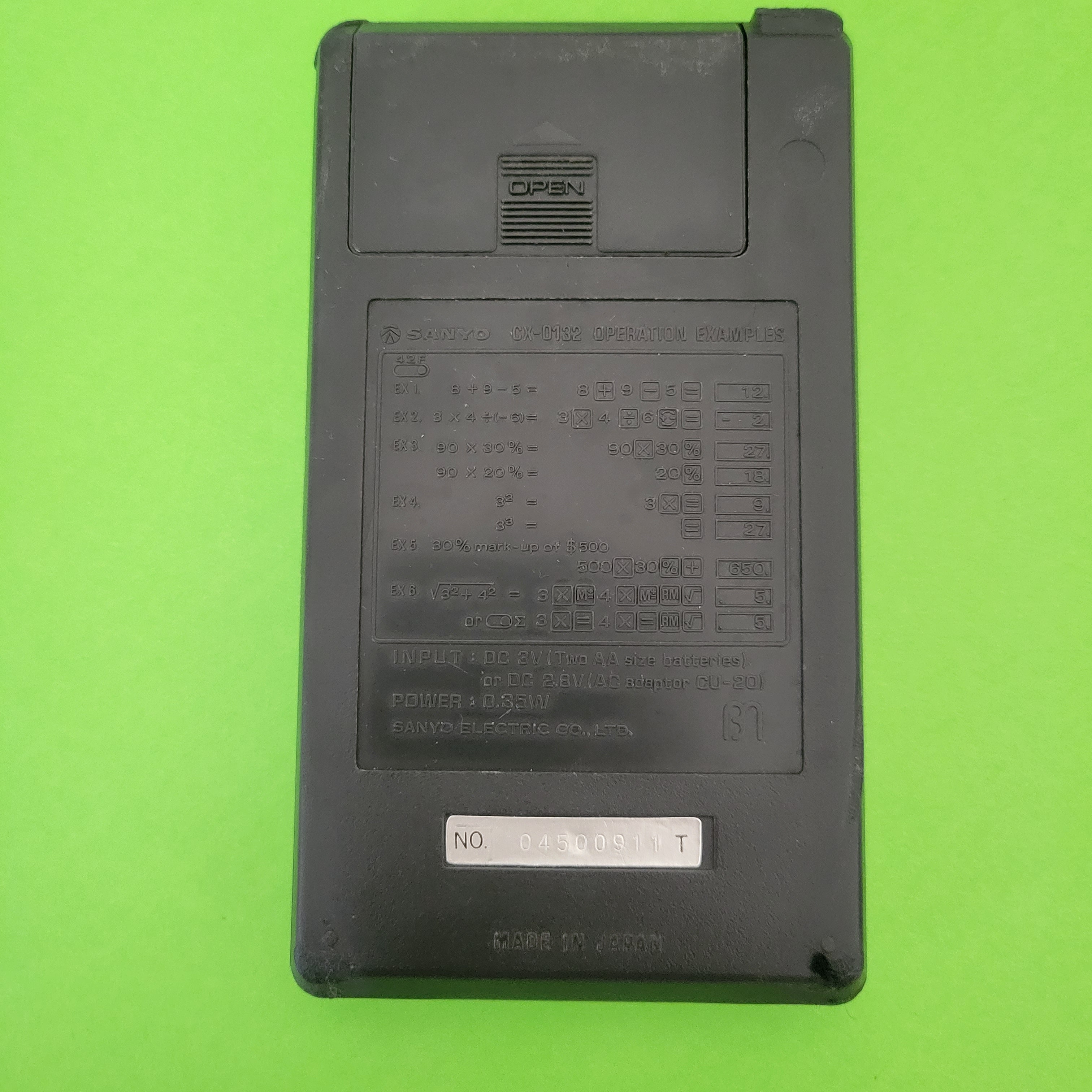 An image of the back of a Sanyo CX-0132 Scientific Calculator